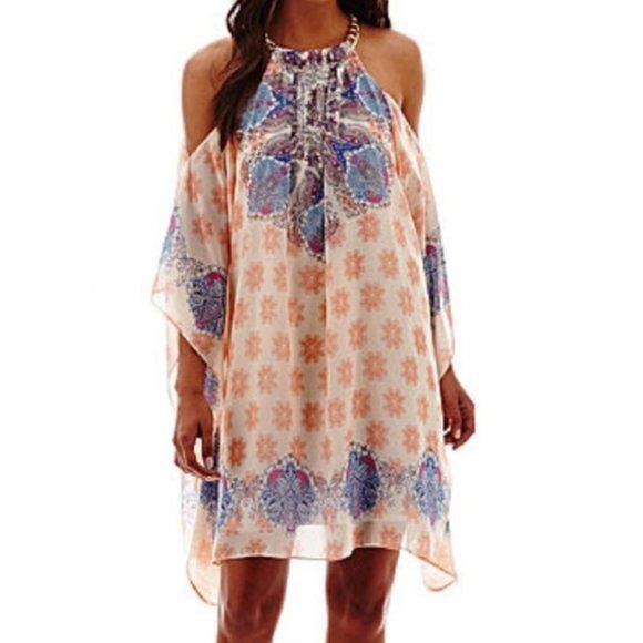 Bisou Bisou Dresses & Skirts - NWT Bisou Bisou Cold Shoulder Trapeze Dress Boho 6